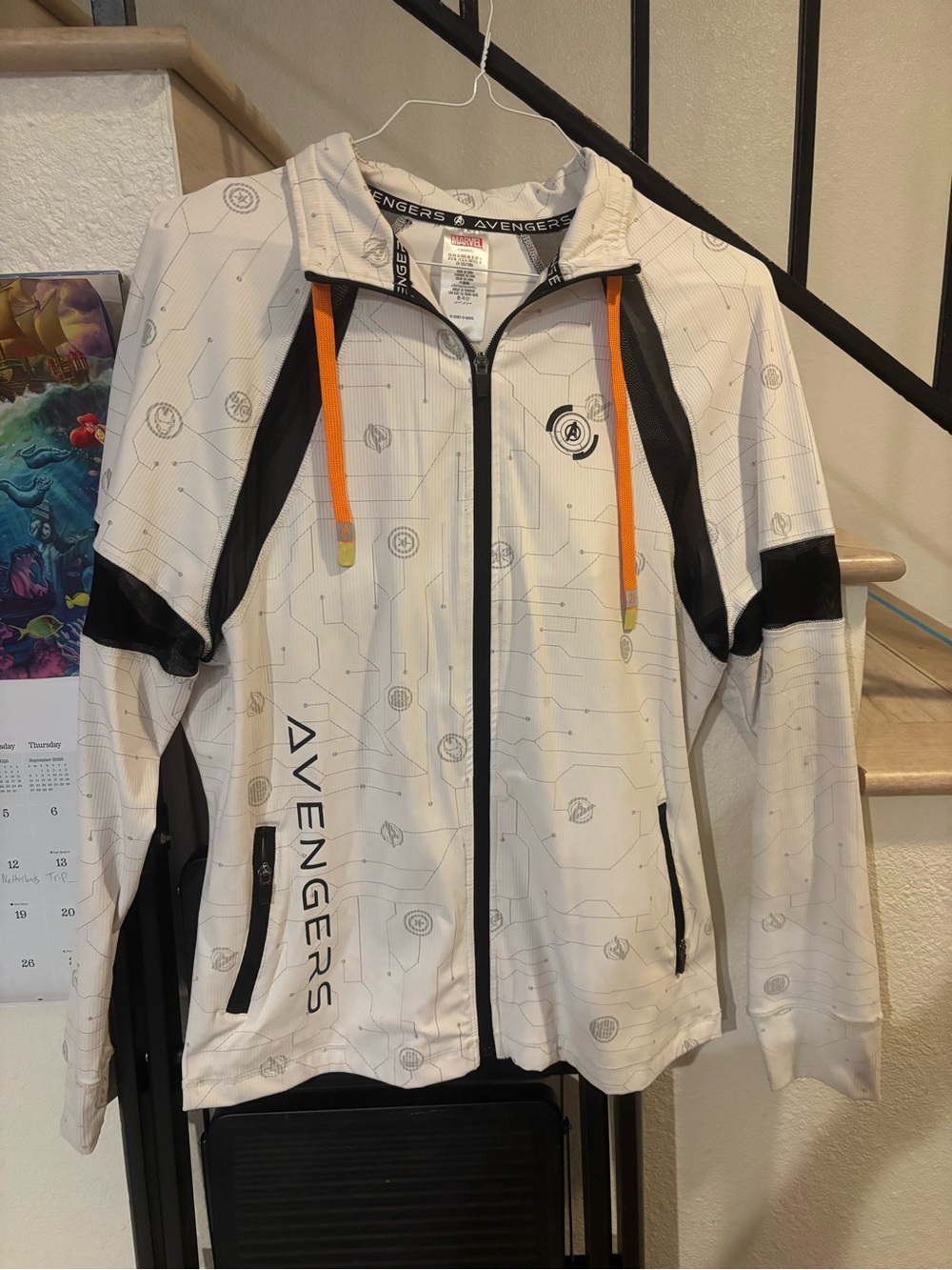 Marvel White and Black Avengers Zip Hoodie Jacket with Orange Drawcords